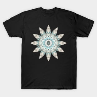 Feather Kaleidoscope Pattern in Soft Blue and Taupe T-Shirt